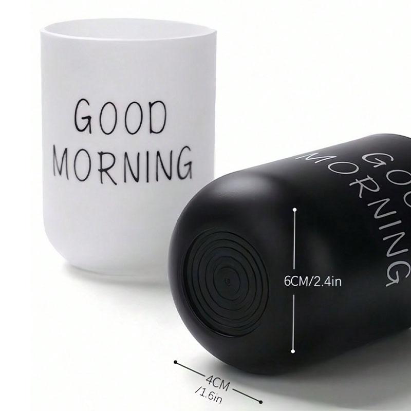 Simple Toothbrush and Cup Round Durable Plastic Morning Design White and Black Couple Toothbrush Cup Suitable for Giving To