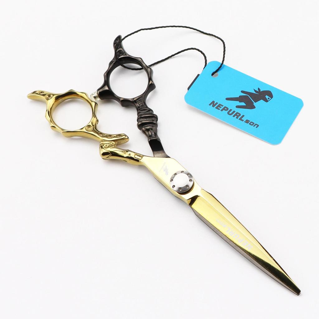 6.0" Black & Gold Personalized Hairdressing Scissors - Straight Barber Shears for Bangs