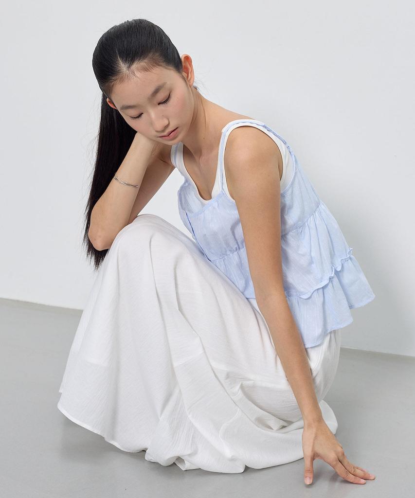 CITYBREEZE Tiered Shirred Sleeveless Top_Sky Blue