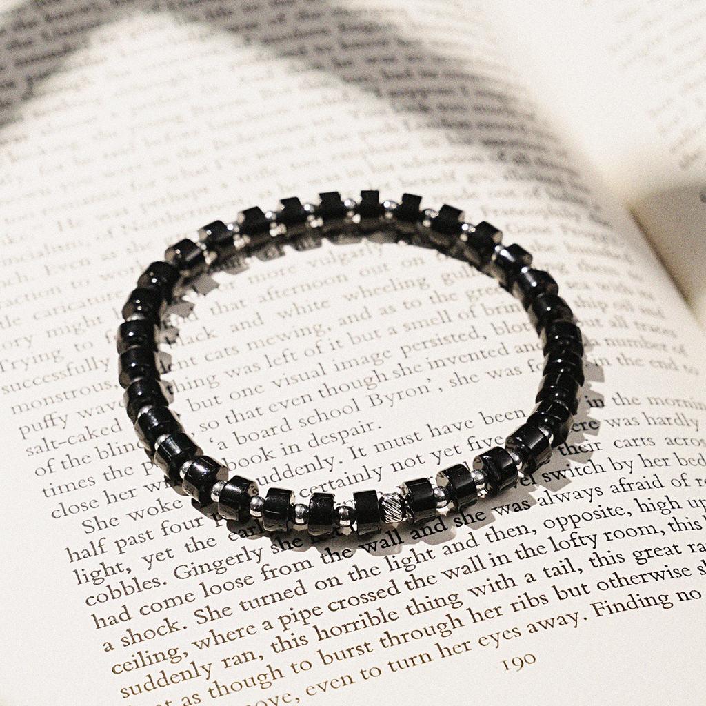 Jbans Classic Silver Ball Point 6Mm Black Rondelle Onyx Gemstone Bracelet (C2401Ac1090_Bk)
