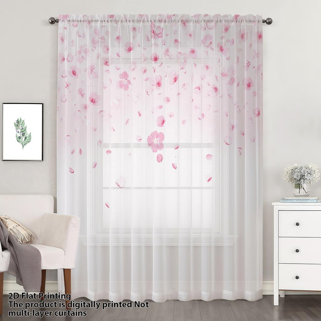 Tenda Finestra Fioritura Ciliegio Rosa Fluttuante Morbida Dolce Stile Primaverile Soggiorno Camera da Letto Decorativa Romantica Per Sedersi Poliestere Con Tasca per Asta