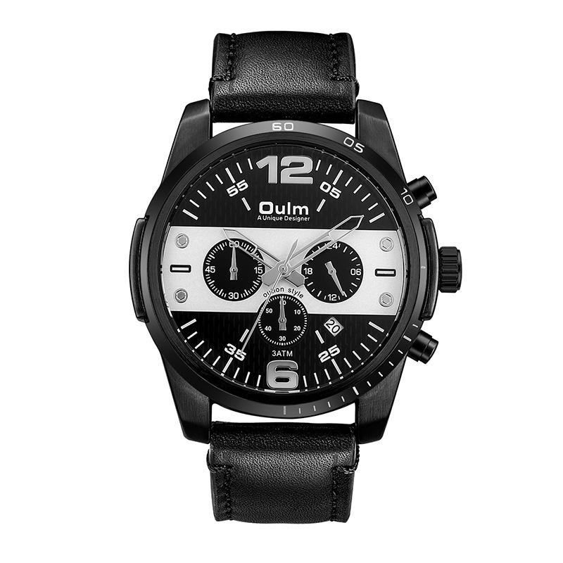 

OULM Leather Leisure, шестиигольная мужская машина;s Watch Новые кварцевые часы Six Eyes