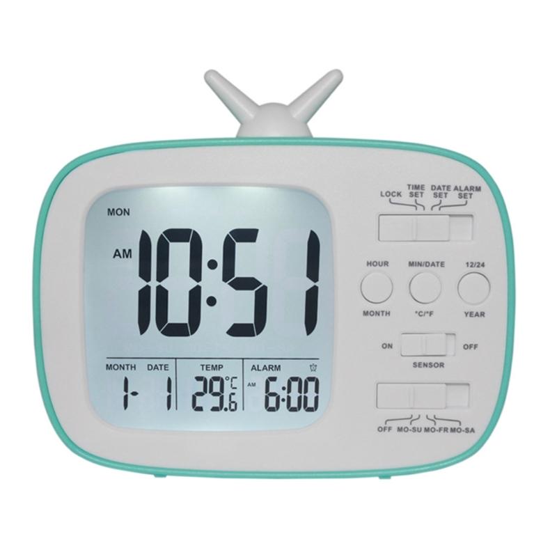 TV Shape Digital Display Alarm Clock With Thermometer and Calendar for Student Bedroom