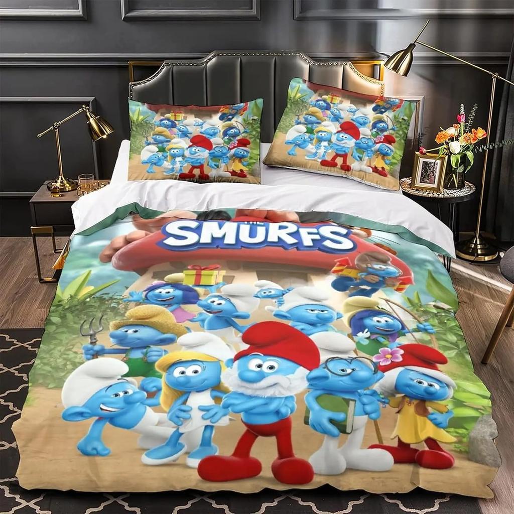Cartoons 2/3Piece Smurfs- Bedding Set Duvet Cover Pillowcase Adult Boy Bedroom Decoration Children Gift Single Double Large Size