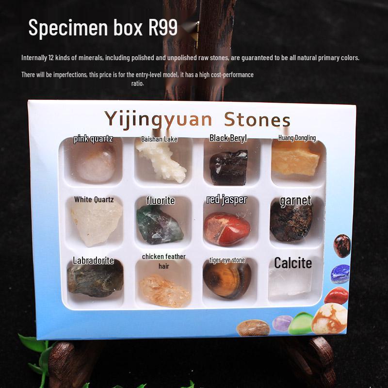 Красочная коробка для демонстрации драгоценных камней для детей: Образец натуральных кристаллических минералов и необработанных камней