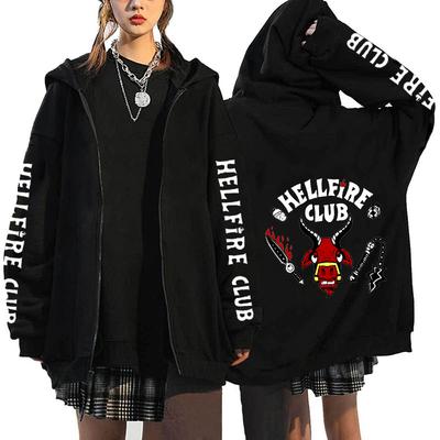 Teen Autumn Winter Fashion New Anime Hellfire Club Pattern Print Zipper Hooded Sweatshirt Daily Casual Versatile Sweatshirt