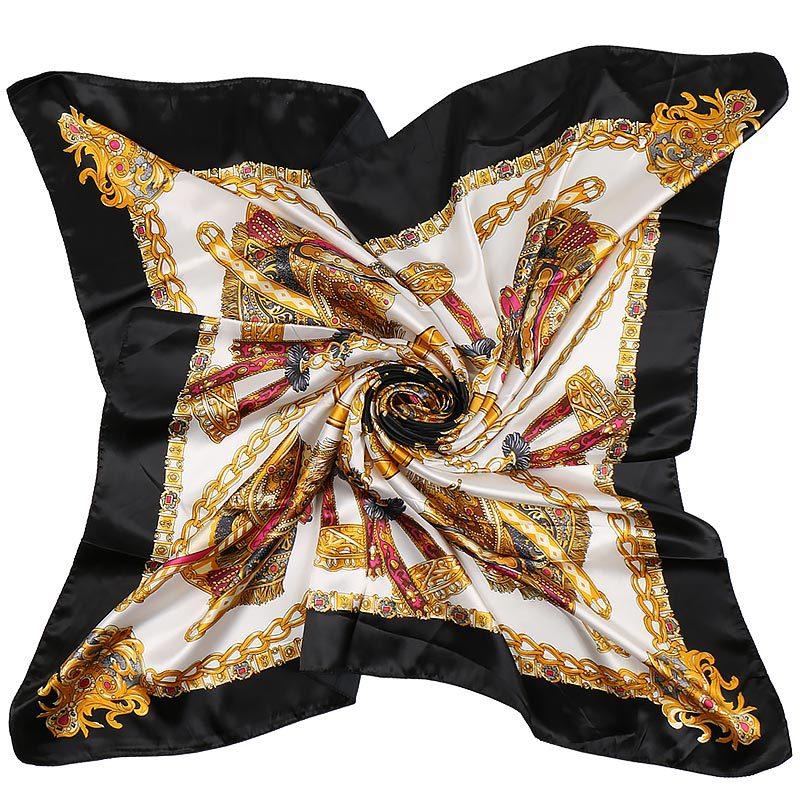 Silk Shawl Square Scarf For Women Print Headband Foulard Satin Hijab Hair Bands Neckerchief Female Head Wraps Bandana