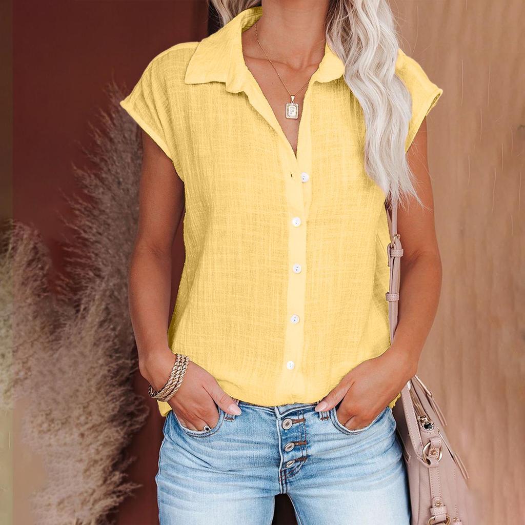 Women's Casual Fashion Short Sleeve Color Single Breasted Shirt Top