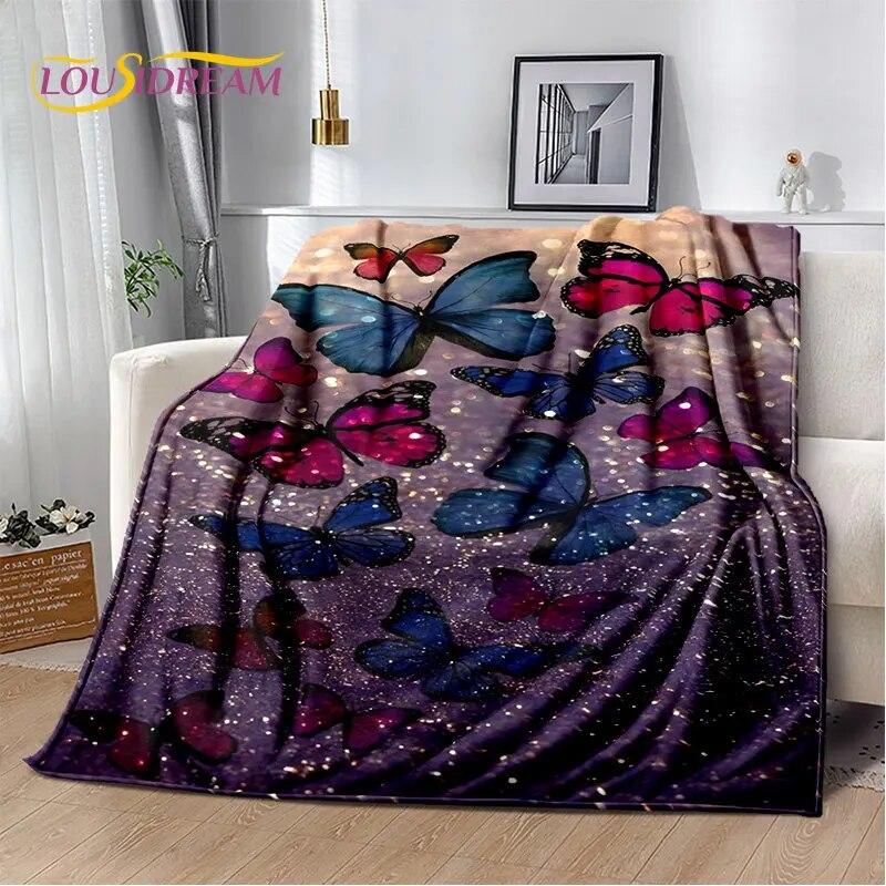 3D Cartoon Dream Butterfly Flower Soft Plush Blanket,Flannel Blanket Throw Blanket for Living Room Bedroom Bed Sofa Picnic Cover