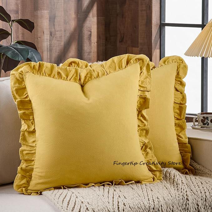 100% Cotton Ruffle Pillow Cover Soft Cotton Ruffle Pillowcase Rustic Boho Farmhouse Modern Home Decor for Bed Sofa Living Room