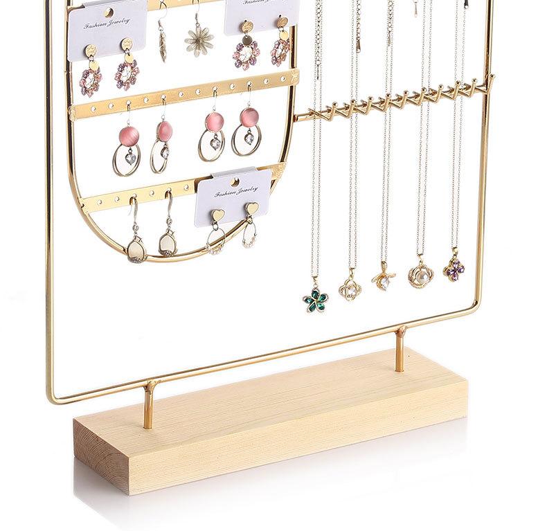 Jewelry Display Stand Iron Earrings Rings Bracelet Necklace Storage Rack With Wood Base Desktop Jewellery Organizer