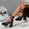 Fashion 2025 Punk Platform Chunky High Heels Women Metal Ankle Strap Mary Jane Lolita Shoes Woman Y2K Black Patent Leather Cosplay Shoes