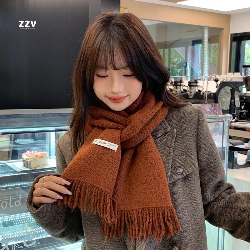 Scarf Women's New High End Warm and Thickened Soft Knitted Scarf Winter Ancora Red Student Versatile