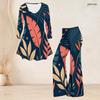 Women Plus Size Round Neck Three Quarter Sleeve Printed Flared Top Flared Pants Two Piece Set
