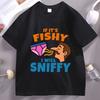 Funny Sniffy TShirt Unisex Fishy Joke Cartoon Print Humor Casual Streetwear Tee