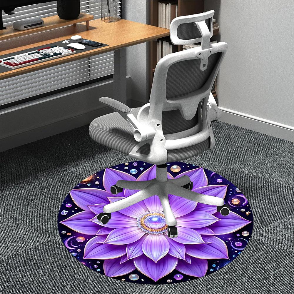 1pc Purple Lotus Mandala Chair Carpet for Office, Non slip, Soft and Durable Office Rug