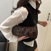Double Pockets Pu Leather Shoulder Bag Y2k Zipper Handbag Casual Women's Armpit Bag  Commuting