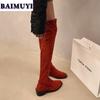 Women Pointed Toe Knee High Boots Winter Suede Chunky Chelsea Shoes Woman 2025 New Warm Snow Boots Short Plush Zapatillas Mujer