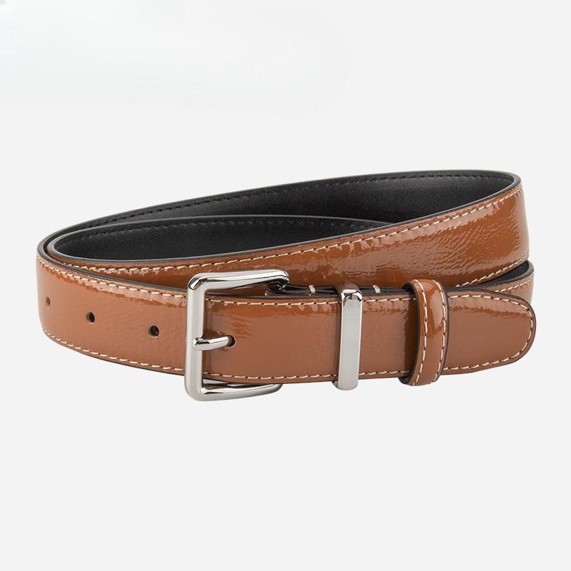 

Женский лакированный ремень из натуральной кожи, универсальное ретро-украшение для костюма, джинсов, топа, ремень из коровьей кожи высшего слоя для женщин 105cm