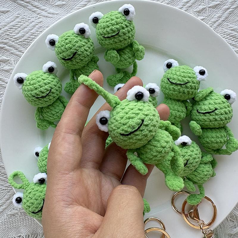 Handmade Crochet Frog Keychain Green Amigurumi Bag Charm Cute Animal Lovers Gift Kids Backpack Accessories, Eco-Friendly Keyring