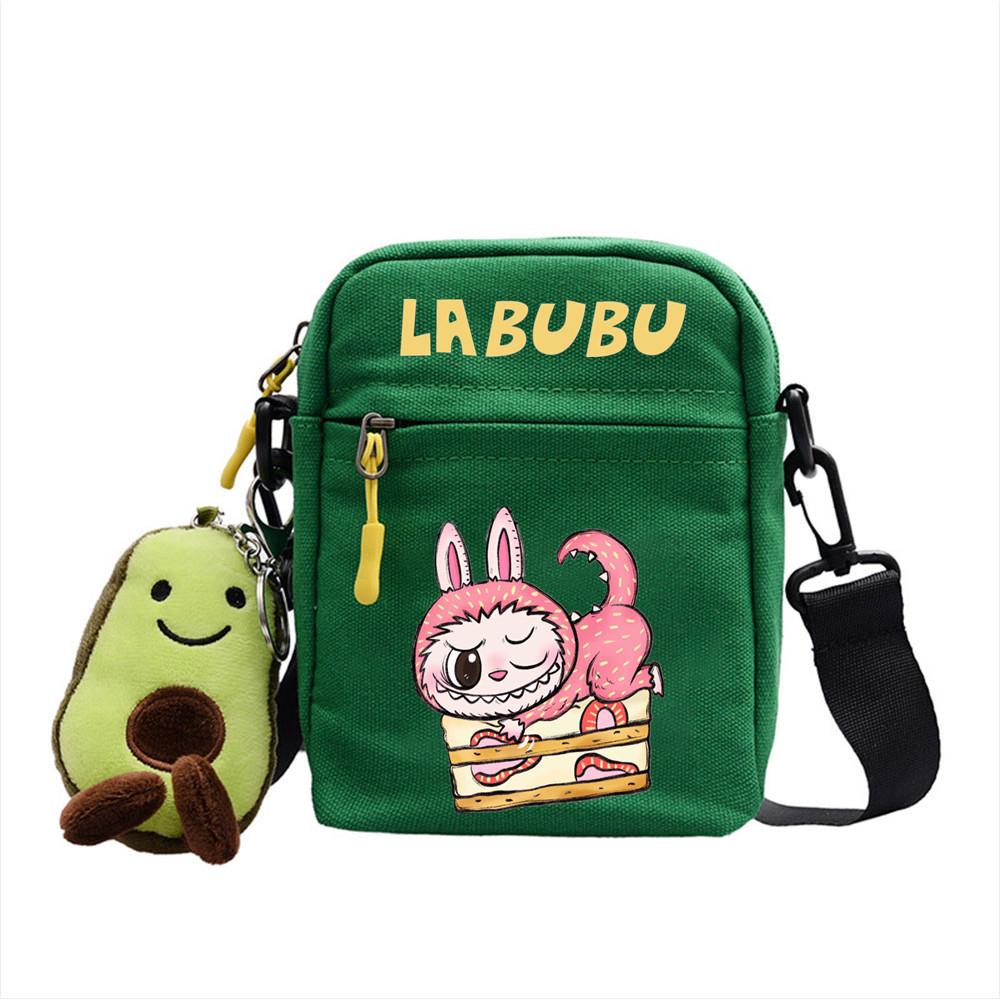 LABUBU canvas bag LABUBU peripheral small square bag doll nylon canvas lightweight simple versatile crossbody bag