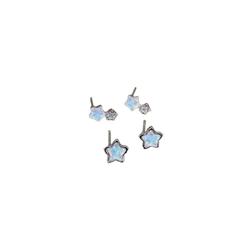 Aquamarine Star Bright Zircon Silver Needle Earrings Female Temperament Cold Earrings Advanced Mosquito Coil Disc No Pierced Earrings