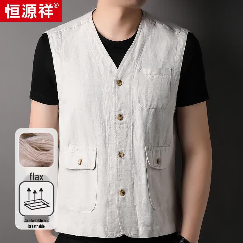 Hengyuanxiang Men s Summer Linen Blend Vest XL