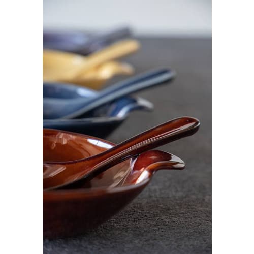 TAMAKI Coco Renge Blue Spoon, 15.7x5x3.3cm, Lotus Flower Design, Ceramic, Microwave and Dishwasher Safe, T-957448