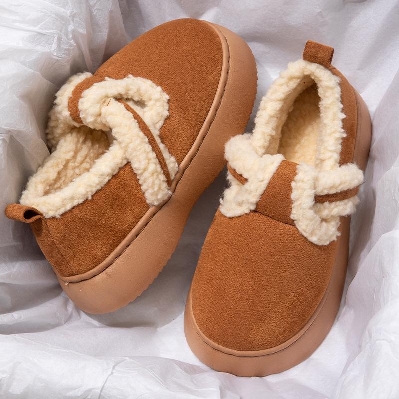 Nanbo Wan Women's Winter Non-Slip Cotton Slippers with Heeled Thick Sole and Plus Velvet Warmth for Indoor-Outdoor Wear.