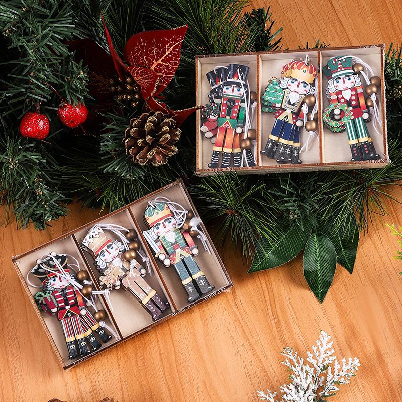 Wooden Christmas Nutcracker Ornament Colorful Printed Hanging Decor for Tree Decoration Gift Wall Decoration