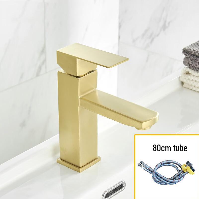 304 Stainless Steel Brushed Gold Square Tall Basin Faucet