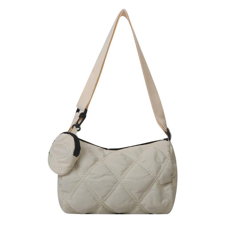 Fashionable 2023 Winter Cotton Bag Women s Bag Chic And Trendy Shoulder Bag With Rhombus Pattern белый