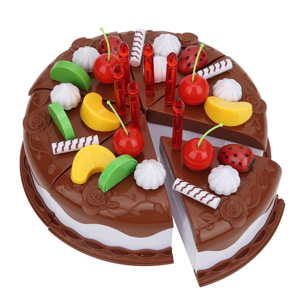 Simulation DIY Birthday Cake Pretend Play Children Educational Toy for Boys GirlsChocolate