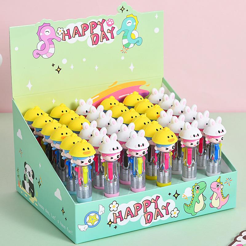 

36Pcs Girl Wearing Bunny Hat Shape Mini Four-color Ballpoint Pen School Office Supplies Kawaii Prize Gift Writing Tools Holiday Gift Novelty Statio Random style