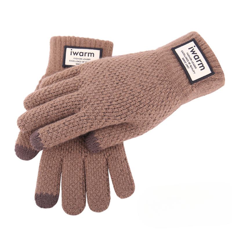 Autumn and Winter Touch Screen Gloves for Men with Velvet Double Layer Thickened Warm Wool Knitted Gloves