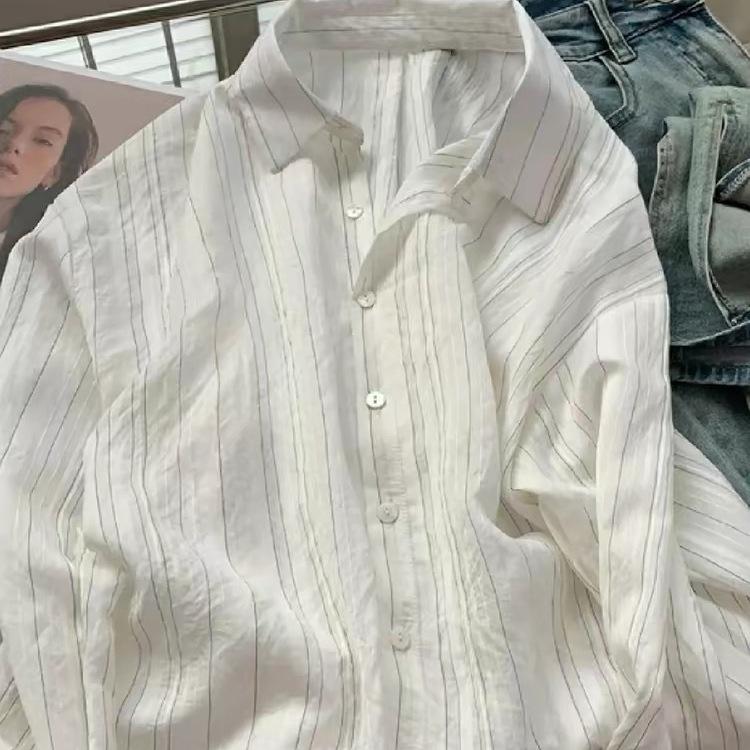 French striped sunscreen shirt women's 1116 new cotton design cardigan shirt summer loose top jacket