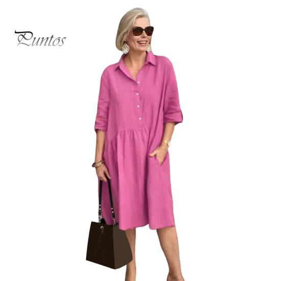 Dámské klopové áčkové šaty Vintage jednobarevné kapsy Midi šaty Volné ležérní letní šaty s krátkým rukávem košilové šaty na párty cestování pláž domov práce víkendy