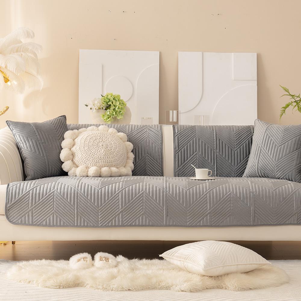 Autumn and Winter Embroidery Sofa Cushion Plush Solid Color Sofa Towel Modern Minimalist Backrest Armrest Cushion Covers