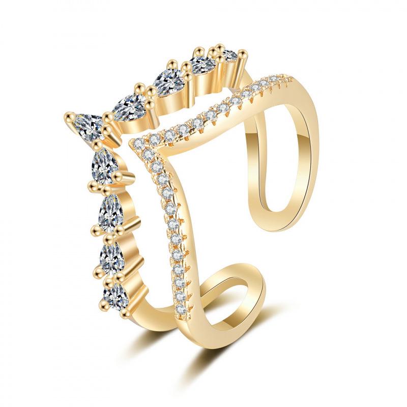 Women's Adjustable Micro-Inlaid Zirconia Double-Layer Ring - Luxury Cold Style Index Finger Accessory.