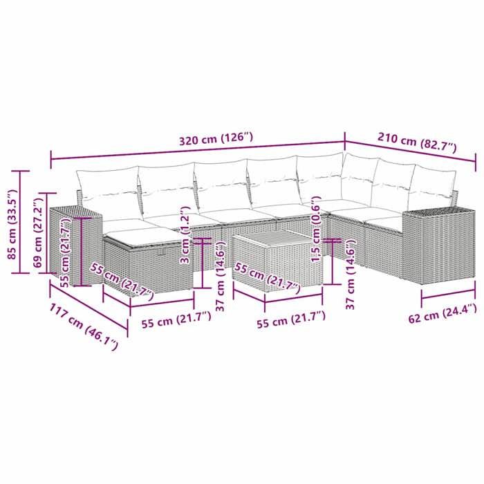 VidaXL Salon de jardin 9 pcs avec coussins gris résine tressée 3325890
