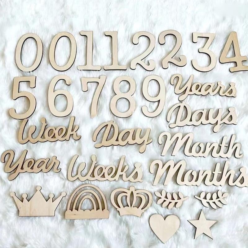 Wooden Milestones Number Word Photo Props Baby Age Markers Announcement Card Home Decoration Personalizing Nursery Gift
