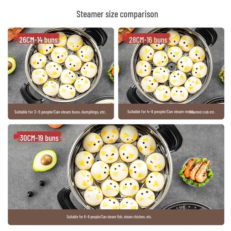 Meichu 28CM 3-Layer Stainless Steel Steamer