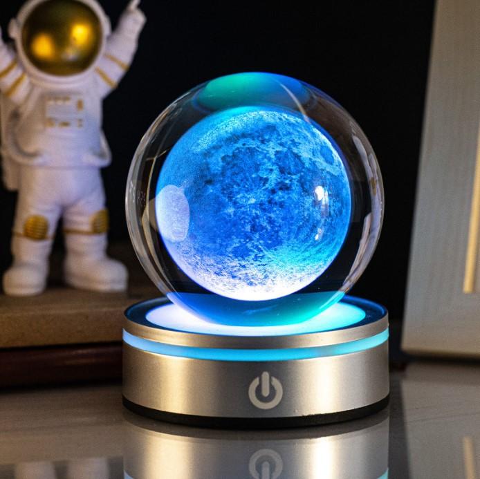 8cm 3D Earth Laser Engraved Crystal Ball Solar System Planet Milky Say Galaxy Globe Glass Sphere Astronomy Gift Home Decoration
