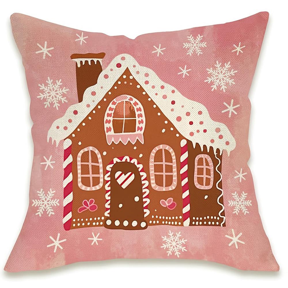 Charming Christmas Pillow Covers: Gingerbread House, Trees, Socks, and Cozy Cup Designs Sofa Room Cushion Cover Home Decoration