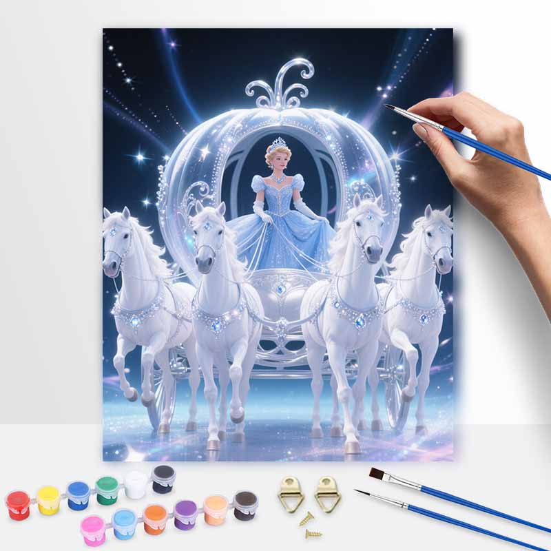 Disney Cinderella Carriage Digital Oil Painting Art Kit Hand Painted Home Decor