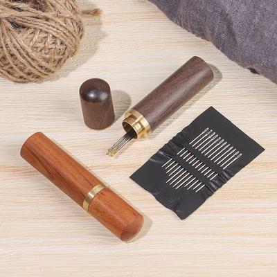 Mini Stainless Steel Household Needlework Wooden Needle Case Self Threading Needles Hand Sewing Needles Embroidery Sewing Tools