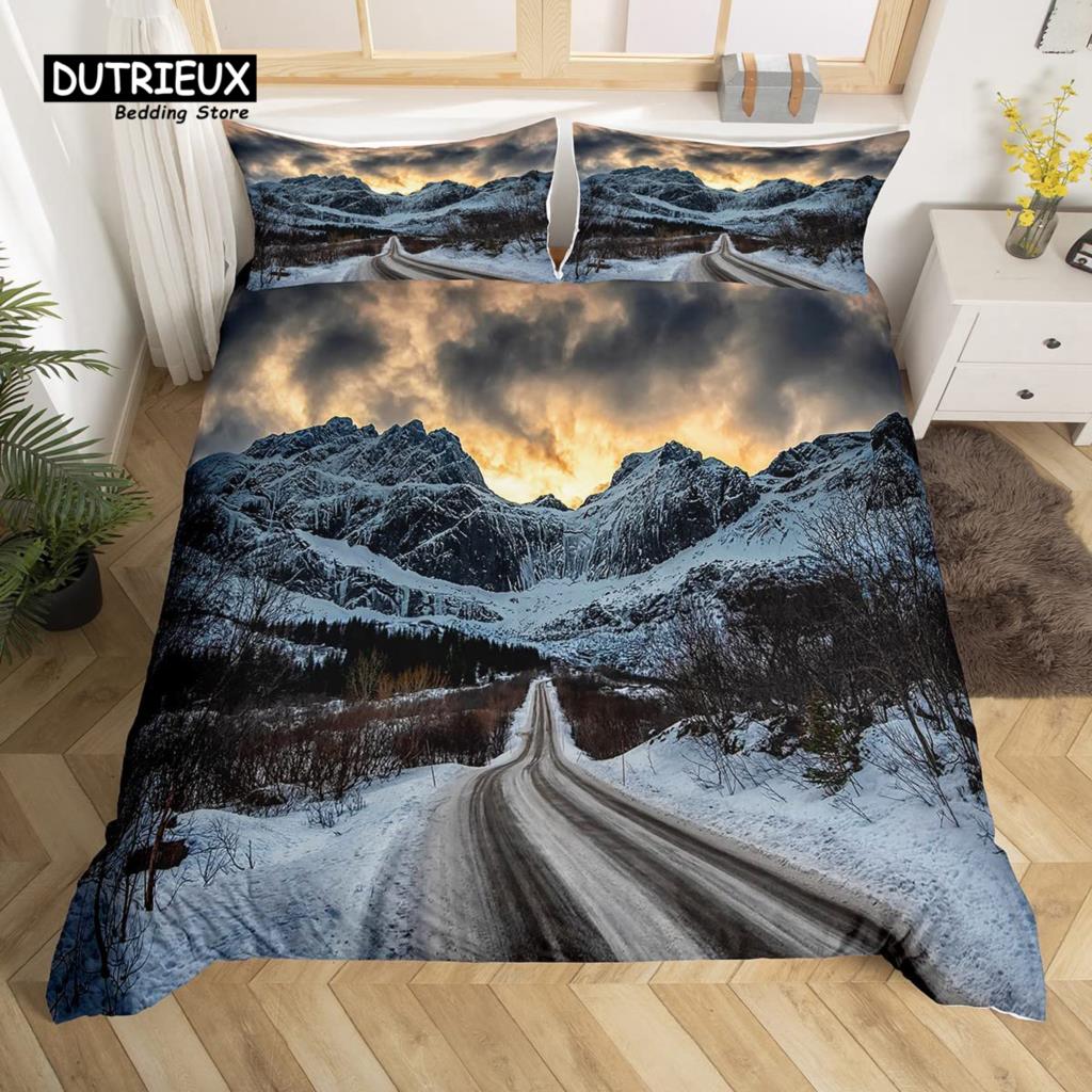 Snow Mountain Duvet Cover Set, 3pcs Bedding Set, Soft Comfortable Breathable Duvet Cover, For Bedroom Guest Room Decor