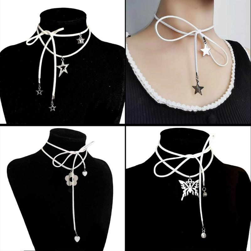 Moda Urocze Owijane Koreańskie Chokery z Tkaniny Naszyjniki Kobiety Naszyjnik Statement z Pięcioramienną Gwiazdą Biżuteria DIY Prezenty dla Dziewczyny