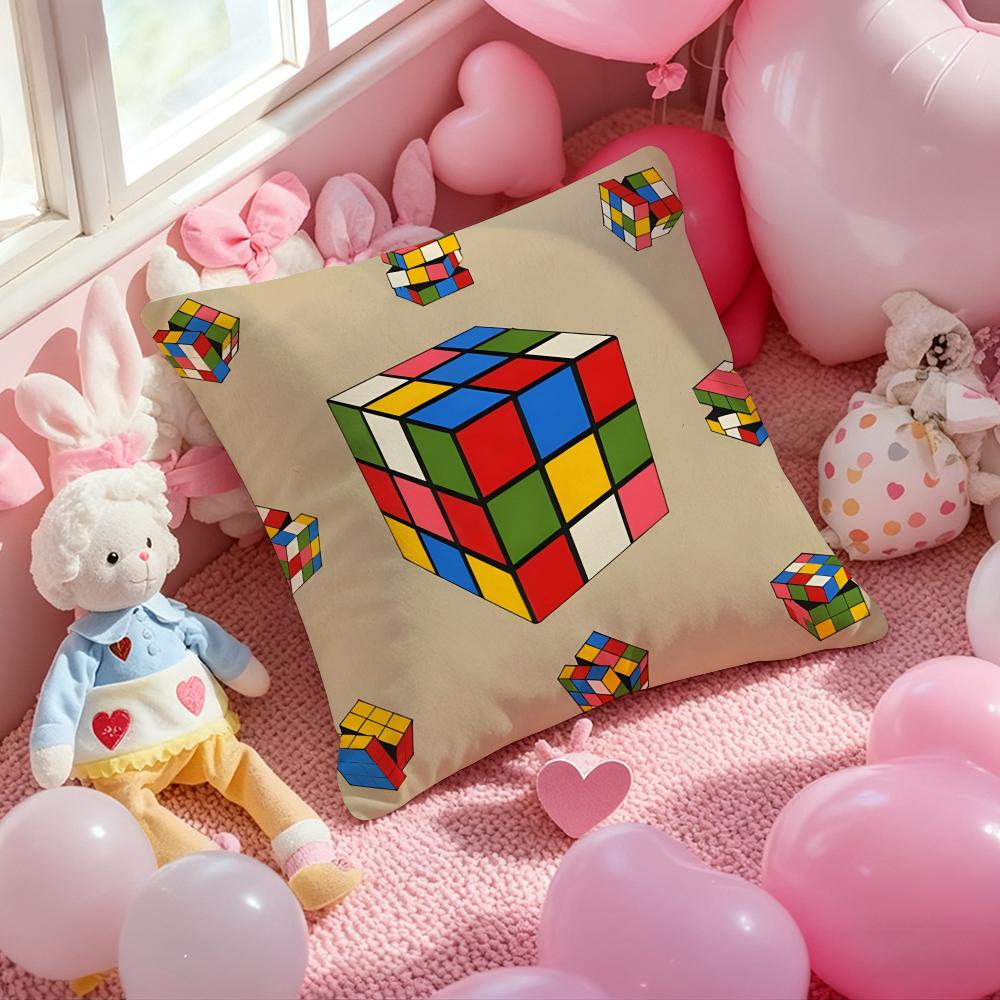 cartoon style Rubik's cube Cute Cushion Cover Pattern Printed Pillowcase for Living Room Sofa Cushion Cover & Bedroom Decor