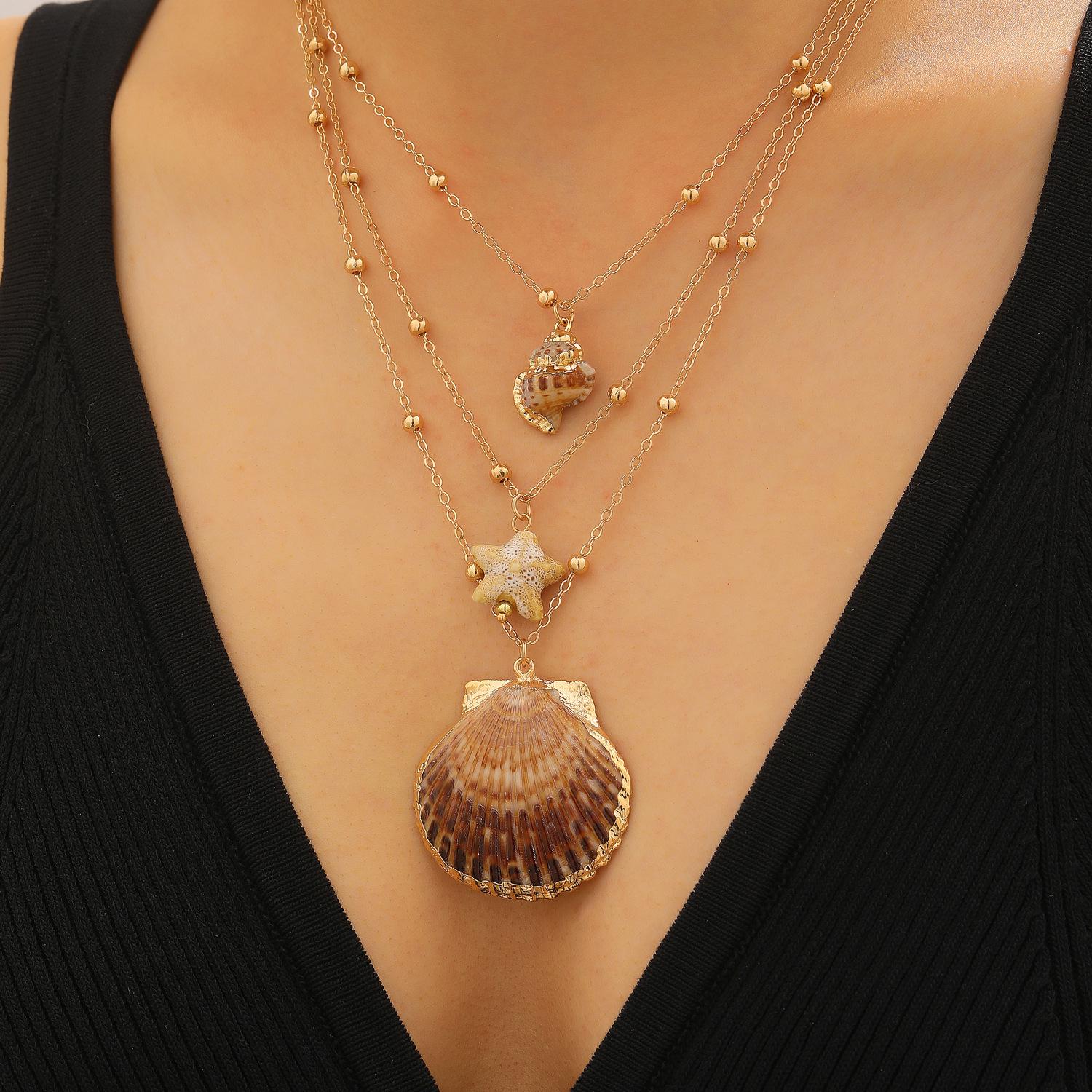 Retro Ocean Style Starfish & Shell Multi-layer Necklace